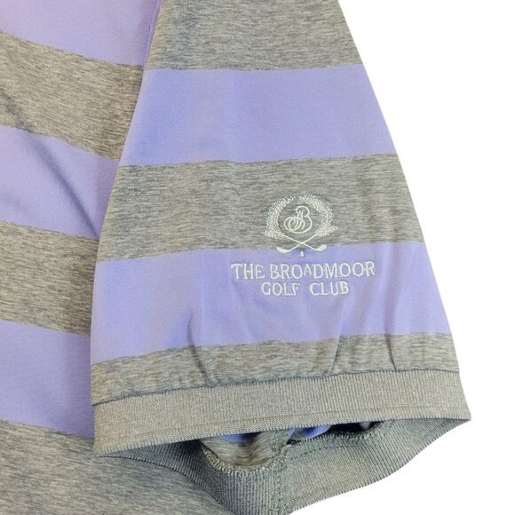 RLX Ralph Lauren Mens Polo XL Purple Gray Striped Golf Shirt BROADMOOR Logo - Picture 2 of 10